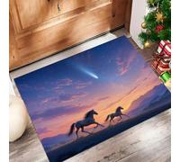 JEDTAKCT Paillasson De Bienvenue Cheval Sauvage Steppes, Tapis Lavable Machine Ciel Étoilé Au Coucher du Soleil Bleu-Orange, Tapis Antidérapant pour Sol Entrée Porche Salle De Bain Bureau, 60X90Cm