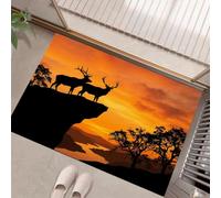 JEDTAKCT Paillasson Intérieur Antidérapant Animaux Réalistes Au Coucher du Soleil | Tapis D'Entrée Cerfs Sauvages Montagnes Lavable, Tapis De Sol Absorbant Orange pour Entrée Cuisine Chambre, 45X75Cm