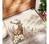 JEDTAKCT Paillasson Intérieur Antidérapant Montagnes des Animaux Nordiques | Tapis D'Entrée Fleurs Rétro Cerf Lavable, Tapis De Sol Absorbant Crème pour Entrée Cuisine Chambre, 90X150Cm