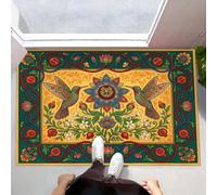 JEDTAKCT Paillasson Interieur Entree Bordure d'animaux Exotiques 45X75Cm, Tapis D'Entrée Antidérapant Lavable Colibri Rétro Plante, Tapis De Sol Douce Absorbant pour Chien Porte Couloir, Jaune
