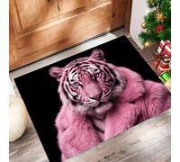 JEDTAKCT Paillasson Interieur Entree Portrait De Tigre Rose À La Mode 80X120Cm, Tapis D'Entrée Antidérapant Lavable Animaux D'Avant-Garde, Tapis De Sol Douce Absorbant pour Chien Porte Couloir, Noir
