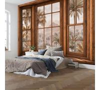 JEDTAKCT Papier Peint Intissé Paysage De Forêt Tropicale, Papier Peint Panoramique Lac Des Palmiers Rétro Brun Pour Salon Chambre, Déco Murale Maison, Décoration Photo Murale Moderne 400X280Cm