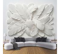 JEDTAKCT Papier Peint Intissé Relief Minimaliste En Plumes 3D, Papier Peint Panoramique Plumes De Couleur Unie Crème Pour Salon Chambre, Déco Fresque Murale Maison, Décoration Photo Murale 450X315Cm