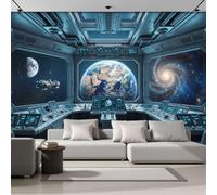 JEDTAKCT Papier Peint Panoramique 450X315Cm Vaisseau Spatial Espace Bleu Papier Peint Intissé Tapisserie Poster Décoration Murale Pour Chambre Enfant, Salon Chambre - Paysage Planétaire Du Vent Futur