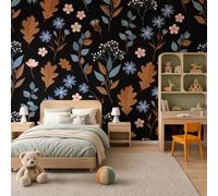 JEDTAKCT Papier Peint Panoramique Imprimé Floral Bohème Style Dessin Animé Noir 400X280Cm | Papier Peint Intissé Plantes Campagne Rétro Décoration Murale Chambre, Fresque Murale Pour Salon Fond Tv