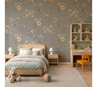 JEDTAKCT Papier Peint Panoramique Imprimé Floral Français Vintage 200X140Cm Murale Photo | Plantes Simples Vignes Gris Tapisserie Murales Papier Peint Intissé Pour Chambre Salon Fond Tv Muraux