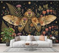 JEDTAKCT Papier Peint Panoramique Insectes Sombres Et Mystérieux Noir | 450X315Cm, Fresque Murale Intissé Ciel Étoilé Floral Rétro, Papier Peint Pour Salon Chambre D'Enfants Décoration Murale