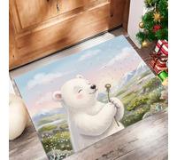 JEDTAKCT Tapis Absorbant Antidérapant Paysages d'animaux Mignons pour Entrée | 40X60Cm, Paillasson Lavable Petit Doux Ours Pissenlit Prairie Bleu Blanc pour Cuisine, Salle De Bain, Décoration