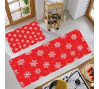 JEDTAKCT Tapis De Cuisine Lot De 2 Lavable Pois Flocons De Neige De Noël | Paillasson Devant D'Évier Antidérapant Lignes Rétro-Modernes, Absorbant Tapis De Sol pour Bureau, Rouge, 50X80+50X120Cm