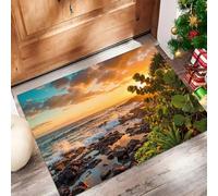 JEDTAKCT Tapis De Porte Paillasson Paysage Côtier Rocheux 40X60Cm Interieur | Antidérapant Absorbant Facile Nettoyer, Coucher De Soleil Naturel, Tapis De Bienvenue Chambre Couloir, Orange