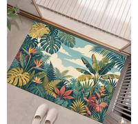 JEDTAKCT Tapis De Porte Paillasson Paysage De Plantes Tropicales 80X120Cm Interieur | Antidérapant Absorbant Facile Nettoyer, Palmier Naturel Monstera, Tapis De Bienvenue Chambre Couloir, Cyan Foncé
