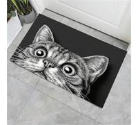 JEDTAKCT Tapis Entree Interieur 45X75Cm, Paillasson Interieur Chats Réalistes Dessinés À La Main, Tapis De Sol Absorbant Lavable Antidérapant Animaux Simples, Paillasson Entrée Fin pour Couloir, Noir
