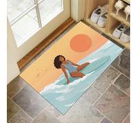 JEDTAKCT Tapis Entree Interieur 45X75Cm, Paillasson Interieur Surfeuse Minimaliste, Tapis De Sol Absorbant Lavable Antidérapant Sunset Beach, Paillasson Entrée Fin pour Couloir, Couleur Orange