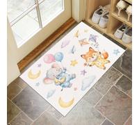 JEDTAKCT Tapis Entree Interieur Animaux De Jeu Mignons 40X60Cm Antidérapant | Paillasson Aquarelle Éléphant Renard Étoiles Crème Lavable, Tapis De Porte Doux pour Couloir Cuisine Descente De Lit