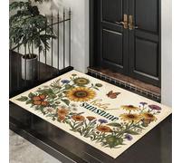 JEDTAKCT Tapis Entree Interieur Paillasson 40X60Cm Tournesol Rétro Papillon, Tapis Cuisine Devant Evier Antidérapant Lavable Paillasson Ferme Rurale pour Entrée Couloir, Cuisine, Beige Jaune