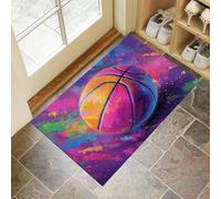 JEDTAKCT Tapis Entree Interieur Paillasson 60X90Cm Ballon De Basket Aux Couleurs Vives, Tapis Cuisine Devant Evier Antidérapant Lavable Paillasson Sports Tendance pour Entrée Couloir, Cuisine, Violet