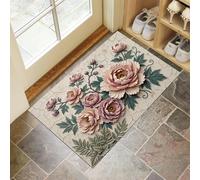 JEDTAKCT Tapis Relief Craquelé De Pivoine 3D - Paillasson Antidérapant Plantes Élégantes 50X80Cm, Tapis Ď'Entrée en Lavable, Paillasson De Bienvenue Crème pour Porte Đ'Entrée Salle Ďe Bain Chambre
