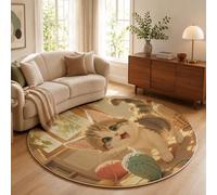 JEDTAKCT Tapis Rond 180 Cm Chat Kawaii Qui Joue Salon Chambre | Moquette Lavable Doux, Tapis Adulte Lumière du Soleil Animaux Pelotes De Laine Descente De Lit Antidérapant Decoration, Beige