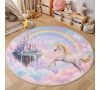 JEDTAKCT Tapis Rond Château Arc-en-Ciel De Rêve Bleu Poudre Salon 100 Cm