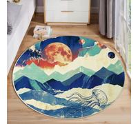 JEDTAKCT Tapis Rond Montagnes De Collage Abstrait Cyan Foncé Salon 120 Cm
