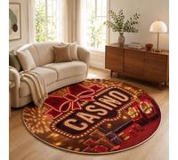 JEDTAKCT Tapis Rond Rouge Foncé 60 Cm, Tapis Salon Moderne Lavable | Moquette Doux Poil Ras avec Enseigne Lumineuse Rétro Puces De Luxe, Antidérapant pour Chambre Décoration Intérieure