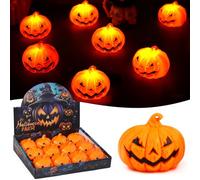 JEDWKFA Lot de 12 Citrouille Halloween, LED Halloween Decoration Citrouille, Citrouille Lumineuse, Bougies Chauffe-Plat Citrouille, pour Décorations de Table, Fournitures de Fête d'Halloween