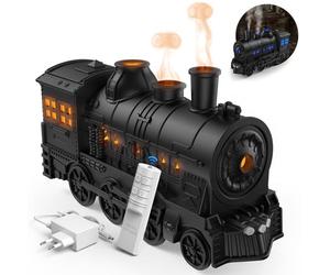 Jeebel Diffuseur Arôme pour Huiles Essentielles - 300ml Mini Humidificateur avec Forme Train, Effet Flamme, Télécommande, Minuterie, Adaptateur électrique - Aromathérapie pour Chambre Bureau