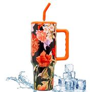 JEELINBORE 1200 ml Anti-fuite en acier inoxydable Tasse isotherme sous vide avec paille Style rétro ethnique Impression Tasse de voyage Tasse à café Tasse de 40 oz Tasse isotherme Tasse de voiture