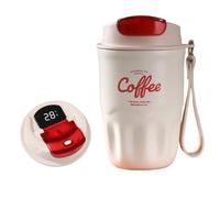 Jeesrt Coffee Vacuum Flask, Portable Coffee Cup with Lid & Handle, Suitable for Both Hot and Cold Drinks, Intelligent Temperature Display, Travel Mug Home Office Outdoor Camping Daily Use (White,1)