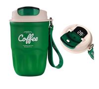 Jeesrt Coffee Vacuum Flask, Portable Coffee Cup with Lid & Handle, Suitable for Both Hot and Cold Drinks, Intelligent Temperature Display, Travel Mug Home Office Outdoor Camping Daily Use (Green,1)