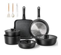JEETEE Batterie de Cuisine 25 Pièces avec Poignées Amovibles, Lot Casseroles et Poêles Antiadhésives, Sauteuse, Poele Grill, Tous Feux dont Induction, Compatible Four 230°C, Sans PFOA/PFOS, Noir