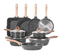 JEETEE Batterie de Cuisine Induction 23 PCS, Lot Casserole et Poêle Antiadhésive avec Couvercles en Verre, Casseroles, Poêles à Frire, Sauteuse, Faitout, Poêle à Crêpe et Poêle Grill Tous Feux, Gris