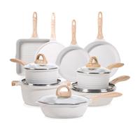 JEETEE Batterie de Cuisine Induction 23 PCS, Lot Casserole et Poêle Antiadhésive avec Couvercles en Verre, Casseroles, Poêles à Frire, Sauteuse, Faitout, Poêle à Crêpe et Poêle Grill Tous Feux, Beige