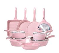 JEETEE Batterie de Cuisine Induction 23 PCS, Lot Casserole et Poêle Antiadhésive avec Couvercles en Verre, Casseroles, Poêles à Frire, Sauteuse, Faitout, Poêle à Crêpe et Poêle Grill Tous Feux, Pink