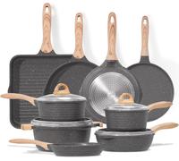 JEETEE Essentiel Set de casseroles Set de 23 casseroles à induction en granit anti-adhésif avec couvercle Poêle à frire Cassolette Poêle à griller Poêle à crêpes Gris