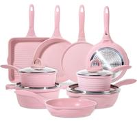 JEETEE Set de casseroles en granit anti-adhésif 23 pièces induction Poêles Casserole Pink