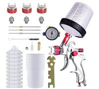 Jeffergarden Ensemble de Pistolet à Peinture Pneumatique, Pulvérisateur de Peinture Portatif en PVC en Alliage d'aluminium avec Tasse de 600 ML, 3 Buses, Valve Réglable pour Les Revêtements de Base