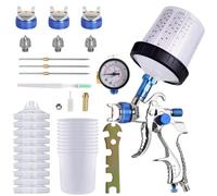 Jeffergarden Ensemble de Pistolet à Peinture Pneumatique, Pulvérisateur de Peinture Portatif en PVC en Alliage d'aluminium avec Tasse de 600 ML, 3 Buses, Valve Réglable pour Les Revêtements de Base
