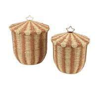 Jeffergarden Grand Panier de Rangement tissé en Rotin avec Couvercle, Fait à la Main, 85 L, Couleur café, Ensemble de Paniers à Linge pour Couvertures, Jouets, Vêtements dans la Chambre à Coucher,