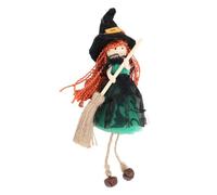 Jeffergarden Ornement de Poupée de Sorcière à Suspendre, Figurine de Sorcière d'halloween en Tissu de Soie avec Jupe en Gaze et Balai en Tilleul, Décoration Légère de Porte de Fenêtre pour (Green)
