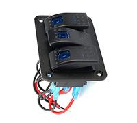 Jeffergarden Panneau d'interrupteur à Bascule à 3 Gangs avec Lumière Bleue LED, Panneau d'interrupteur à Bascule 12 V/24 V pour Voiture, Bateau, Camping-car avec Connecteurs Pré-câblés, étanche IP66