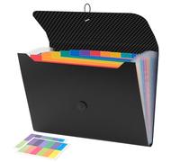 JEFURE Dossier extensible à 13 poches, organiseur de documents A4 en accordéon avec pages intérieures colorées, dossier portable pour la maison, le bureau et l'école (noir)