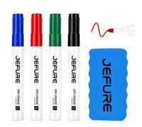 JEFURE Lot de 4 stylos à pointe ogive pour tableau blanc avec 1 gomme | Marqueurs effaçables à sec, effaçables, non permanents pour tableaux blancs, verre, plastique lisse, école, bureau et maison