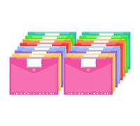 JEFURE Pochettes Porte-Documents A4, 16 Pièces, 11 Trous, 8 Couleurs | Pochettes Plastiques Perforées, Transparentes et Déperlantes, Étiquettes et Attache Agrippante, pour École, Bureau, Maison