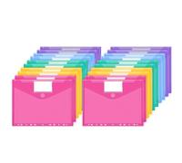JEFURE Pochettes Porte-Documents A4, 20 Pièces, 11 Trous, 5 Couleurs | Pochettes Plastiques Perforées, Transparentes et Déperlantes, Étiquettes et Attache Agrippante, pour École, Bureau, Maison