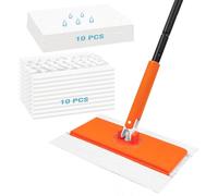 JEHONN Balai Lingette pour Swiffer Pads, Serpillère à Franges Jetable Attrape Poussière, Vadrouille Nettoyage Lave Sol, 10 Chiffons de Balayage à Sec et 10 Recharges pour Humide pour Bois Franc