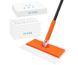 JEHONN Balai Lingette pour Swiffer Pads, Serpillère à Franges Jetable Attrape Poussière, Vadrouille Nettoyage Lave Sol, 10 Chiffons de Balayage à Sec et 10 Recharges pour Humide pour Bois Franc