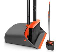 JEHONN Balai Pelle Set 137 cm Manche Balayette Pelle verticale Dents de peigne Broom Set de balayage Noir Orange