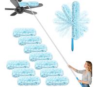 JEHONN Plumeau Poussiere Telescopique 180 cm, 10 Recharge pour Swiffer Duster Poignée Extensible Haute Résistance Kit de Démarrage pour Nettoyer Ventilateur de Plafond Haut Étagères Fenêtres Stores