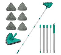 JEHONN Vadrouille de Nettoyage Rotative à 360°, Balai Plafond Triangulaire avec 200CM Longue Poignée, 6 Microfibre Chenille Pads pour Murs Peints, Fenêtres, Planchers Et Substrats (Vert)